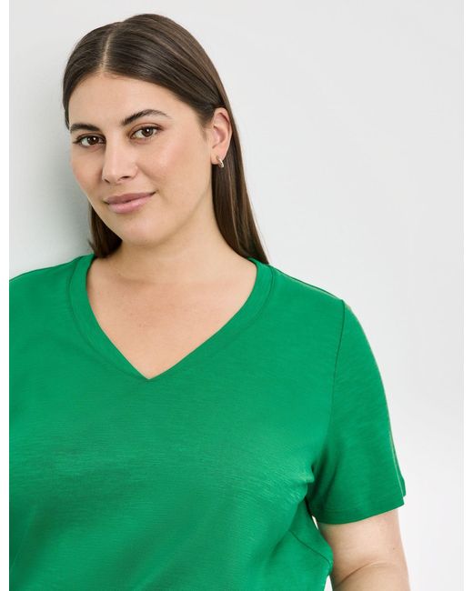 Samoon Green Kurzarmshirt V-Shirt aus Bio-Baumwolle