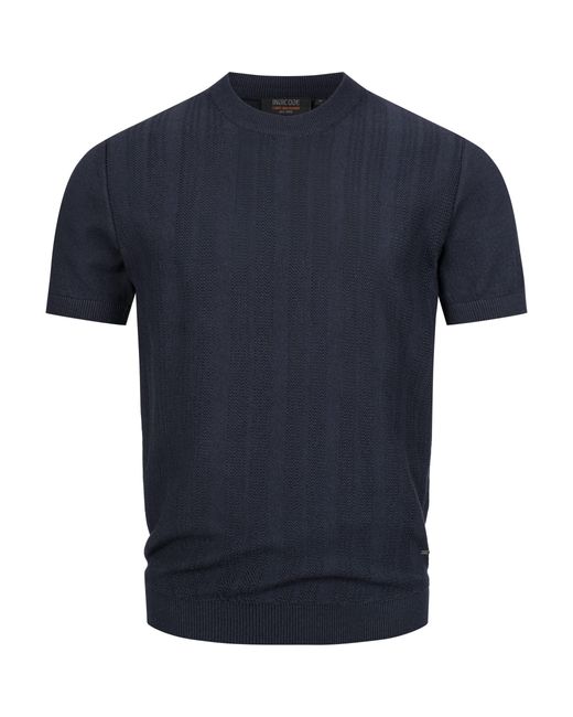 INDICODE T-Shirt INVarson mit vertikalem Strickmuster für eine stilvolle Optik in Blue für Herren