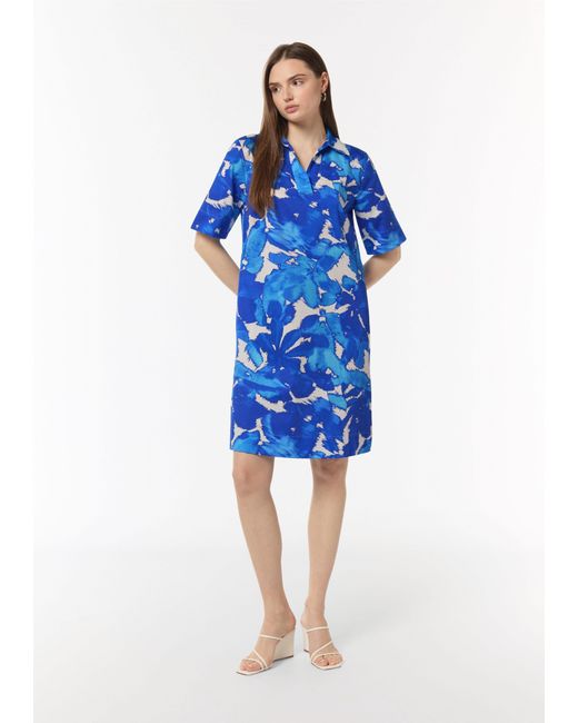 Comma, Blue Minikleid Baumwoll-Kleid mit Hemdkragen und All-over-Print