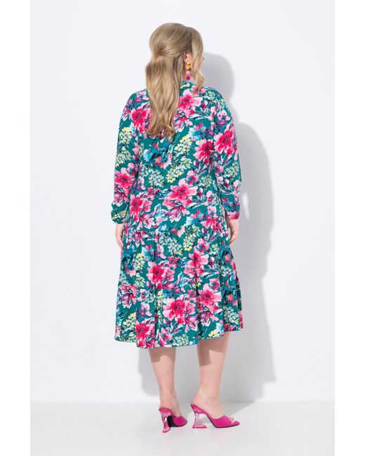 MIAMODA Blue Jerseykleid Midikleid Blumenmuster doppelter Saumvolant