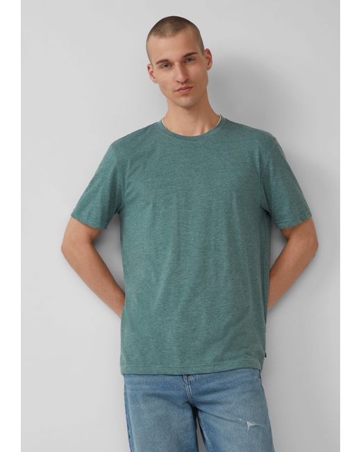 QS Kurzarmshirt Meliertes T-Shirt mit Layering-Detail am Kragen in Green für Herren
