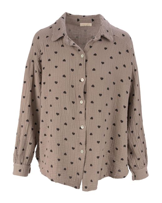 Seasons of April Gray Hemdbluse LIYA OVERSIZED Musselin Bluse mit Herz Print