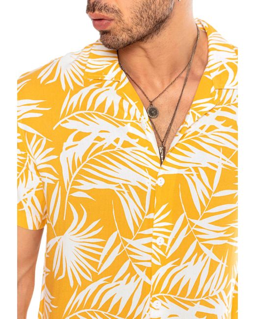 Redbridge Kurzarmhemd mit Palmen-Print – Reverskragen, Sommerhemd in Yellow für Herren