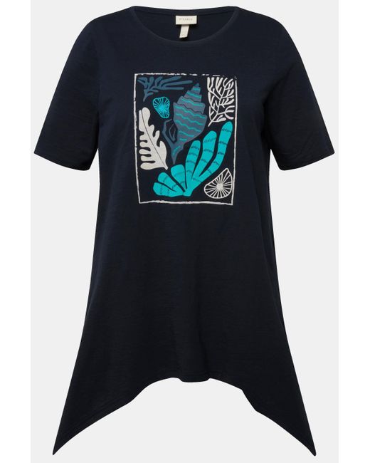 Ulla Popken Blue Rundhalsshirt T-Shirt Korallen V-Ausschnitt Halbarm Biobaumwolle