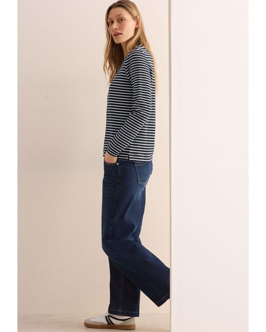 Cecil Blue Langarmbluse Gestreiftes Strukturshirt