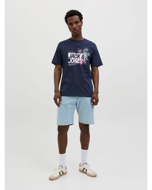Jack & Jones Print-Shirt JJJAXON TEE SS CREW NECK in Blue für Herren