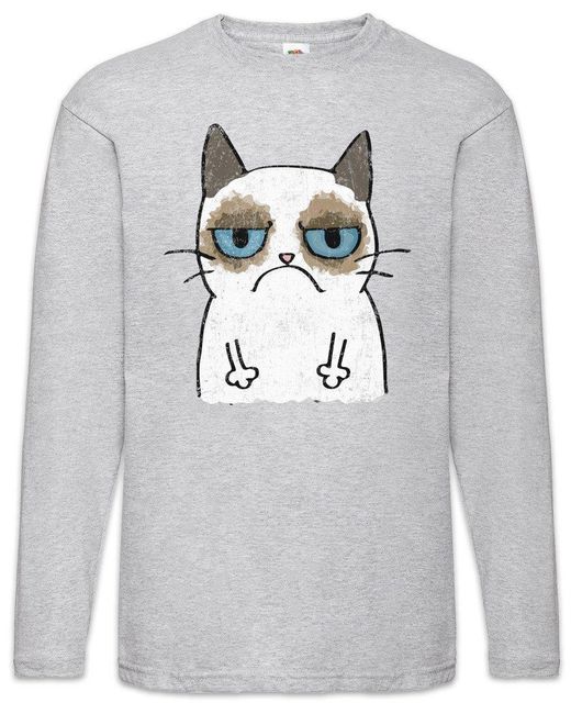 Urban Backwoods Langarmshirt Grumpy Cat II Langarm T-Shirt Cats Katze Gatto Gamer Games Gaming Nerd in Gray für Herren