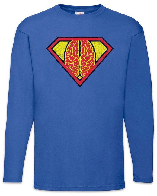 Urban Backwoods Langarmshirt Superbrain Langarm T-Shirt Lehrer Gehirn Super Hirn Geek Nerd Mathe in Blue für Herren