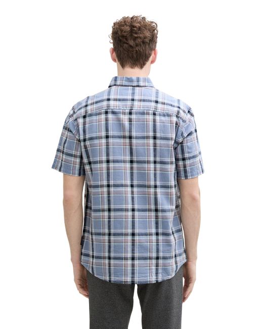 Tom Tailor Kurzarmhemd mit Karo Muster in Blue für Herren