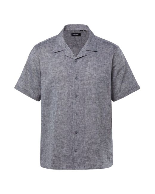 Men Plus Plus Kurzarmhemd Men+ Leinenmix-Hemd Halbarm Cubakragen Cuba Fit in Gray für Herren