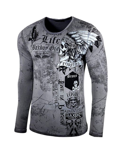 Baxboy Longshirt Longsleeve All Over Plakativer Front & Back Print 708 in Gray für Herren