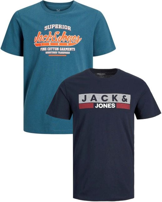 Jack & Jones Print-Shirt (2er-Pack) aus Baumwolle in Blue für Herren