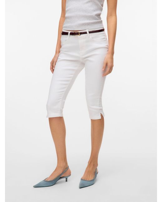 Vero Moda White Caprihose mit Five-Pocket-Design und Knopfverschluss VMELLY MR KNICKERS DNM MIX NOOS