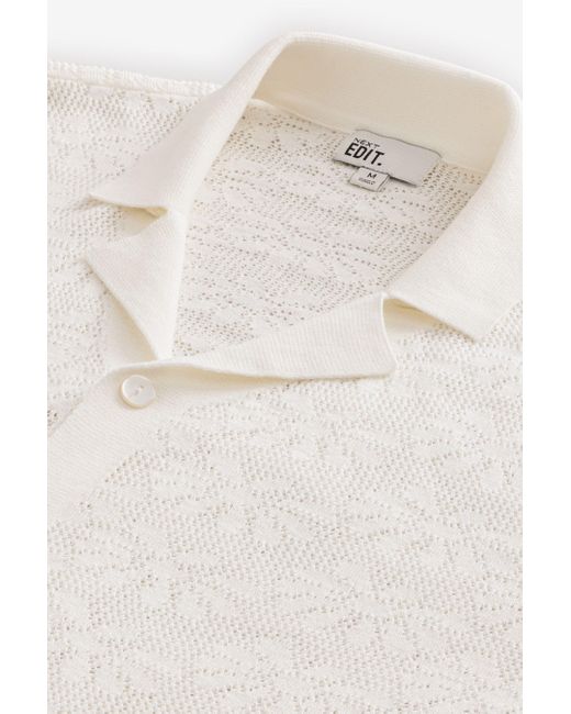 Next Kurzarmhemd Strickpullover mit Knopfleiste und Kuba-Kragen (1-tlg) in White für Herren