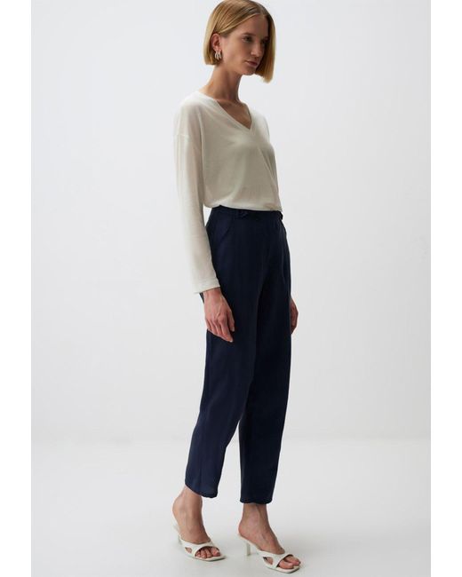 Jimmy Key Blue Strickhose Hohe Taille Knopf Details Hose
