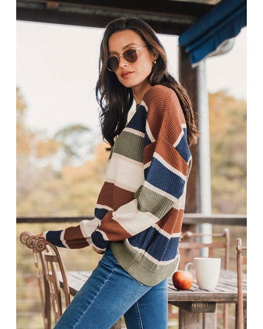 CUPSHE Gray Strickpullover Gestreifter Pullover mit überschnittenen Schultern