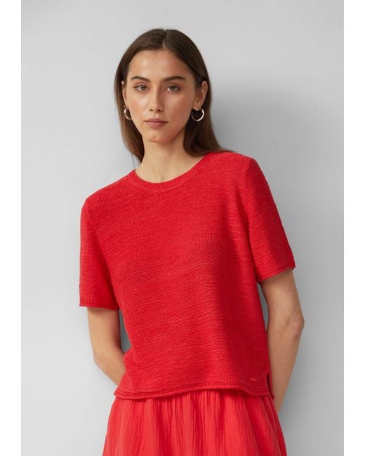 QS Red Strickpullover Kurzarmpullover aus Bändchengarn