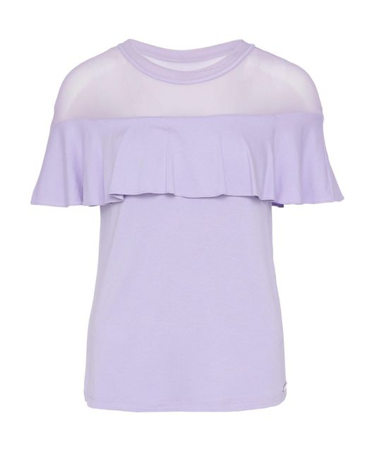 Sarah Kern Purple Carmenbluse T-Shirt figurbetont mit Netzeinsatz bis Rundhals