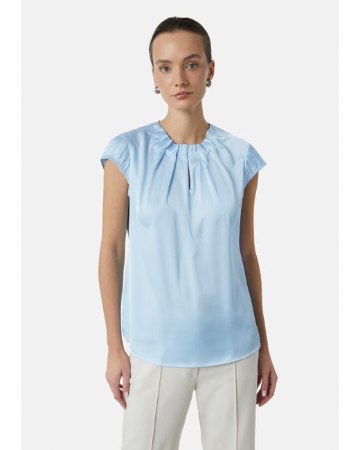 Comma, Blue Kurzarmbluse Satin-Bluse mit Raffung