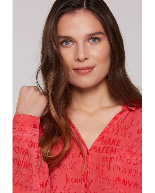SOCCX Red Klassische Bluse Langarmbluse mit All Over Print in Juicy Cor (1-tlg) Nicht Vorhanden