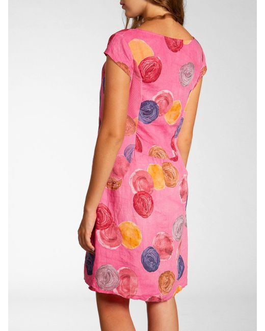 Caspar Pink Sommerkleid SKL033 leichtes knielanges Sommer Leinenkleid mit Punkte Print Luftig leicht