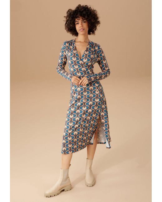 Aniston CASUAL Jerseykleid mit trendigem Retromuster bedruckt in Grau |  Lyst DE