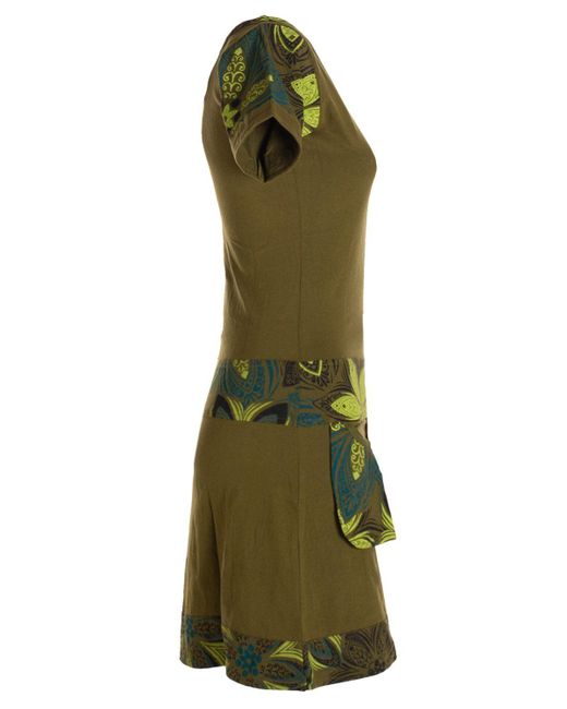Vishes Green Sommerkleid Kurzarm Mini- Tunika-Kleid T-Shirtkleid Boho, Goa, Retro Style