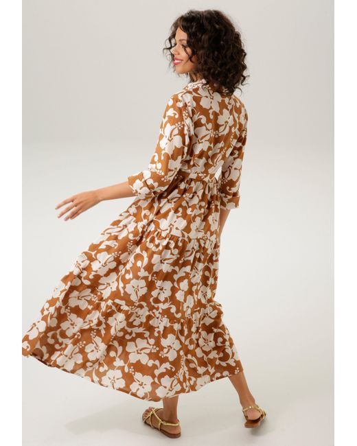Aniston CASUAL Natural Blusenkleid mit graphischem Blumendruck