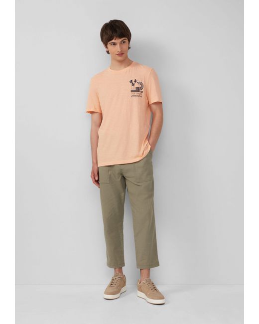 S.oliver Shirttop Baumwoll-T-Shirt mit Frontprint und Flammgarnstruktur in Natural für Herren