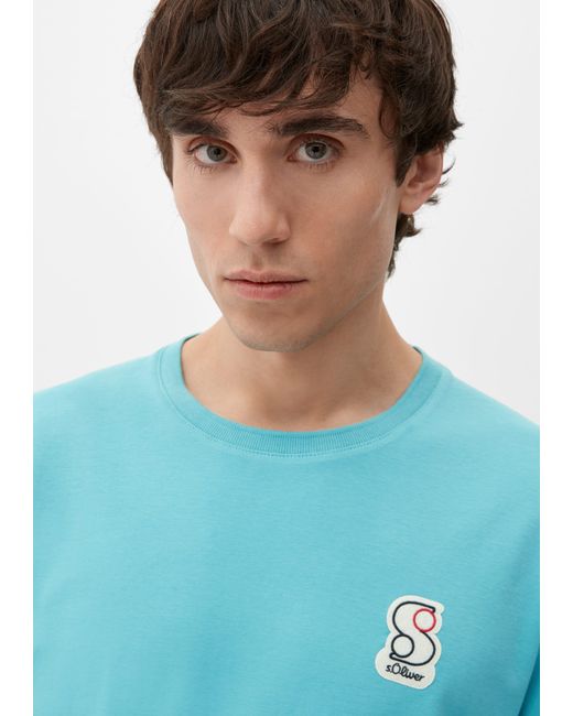 S.oliver Kurzarmshirt T-Shirt mit Labelpatch Label-Patch, Kontrast-Details in Blue für Herren