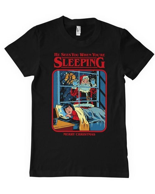 Steven Rhodes Santa Sees You Big Tall T-Shirt in Black für Herren