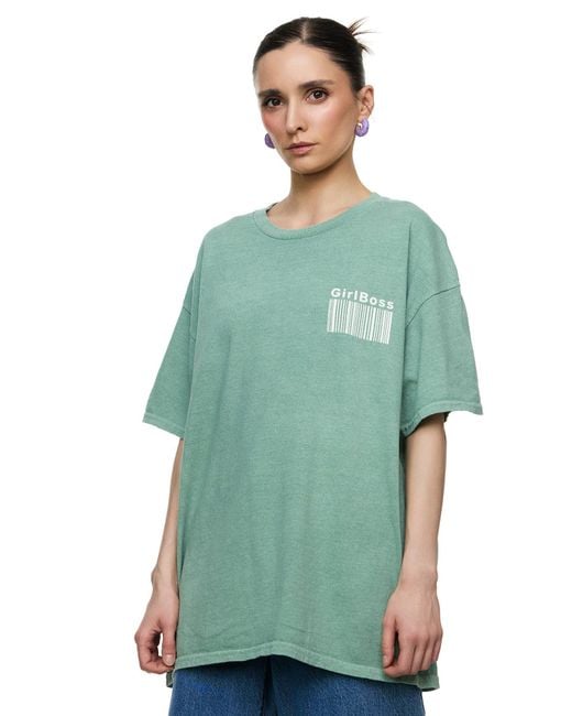 Worldclassca Green Oversized Print GIRL BOSS T-Shirt lang Sommer Oberteil
