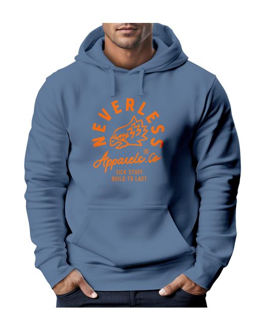 Neverless Hoodie Adler Print Aufdruck Eagle Motiv Schrift in Blue für Herren