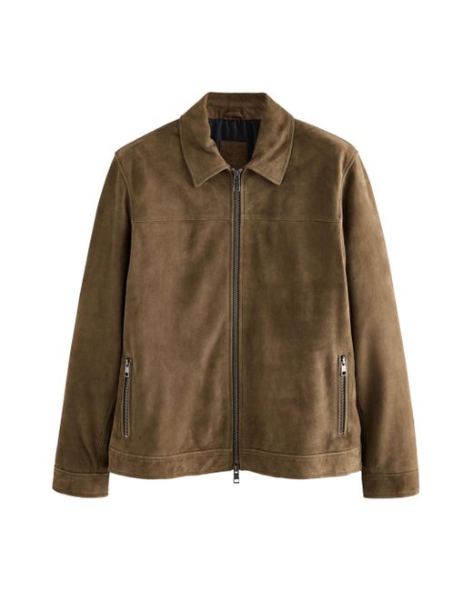 Next Blusenjacke Hemdjacke mit Reißverschluss aus Veloursleder (1-St) in Brown für Herren