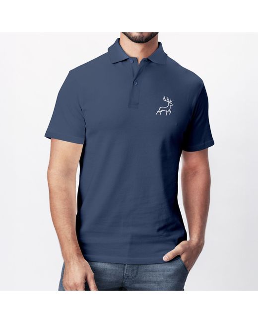 Neverless Poloshirt Grafik Hirsch – Kurzarm Polo Sommer Casual mit Print in Blue für Herren
