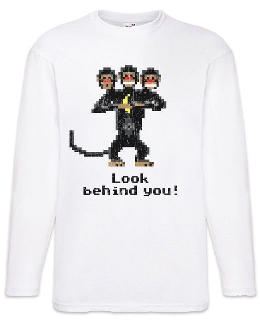 Urban Backwoods Langarmshirt Look Behind You Langarm T-Shirt The Game Secret Of Affe Nerd in White für Herren