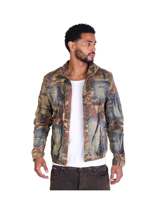 KINGZ Jeansjacke Patchwork Designerjacke Camouflage L in Brown für Herren