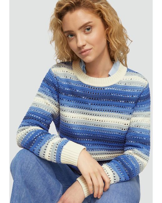 S.oliver Blue Strickpullover Ajour-Pullover aus Baumwollmix