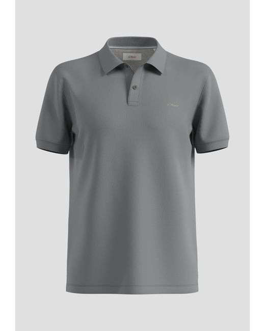 S.oliver Kurzarmshirt Poloshirt mit -Stickerei und Knopfleiste Logo in Gray für Herren