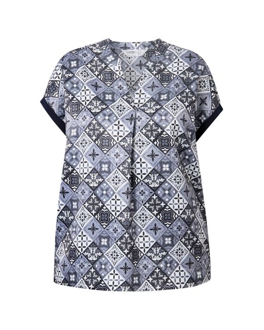 Angel of Style Blue Druckbluse Bluse Relaxed Fit Satin Rhombenmuster