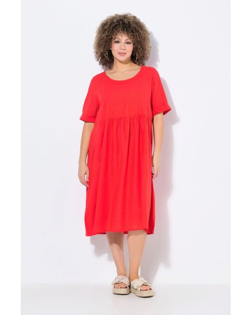 Ulla Popken Red Jerseykleid Kleid Leinenmix A-Linie Rundhals Halbarm