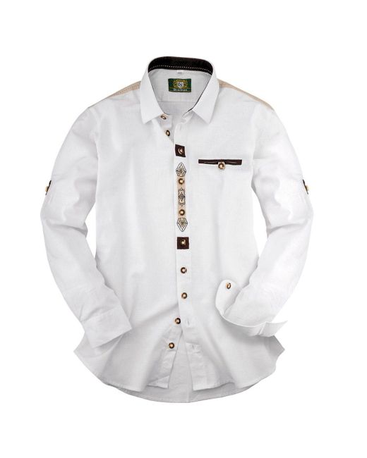 ORBIS Übergrößen weißes Trachtenhemd mit Krempelärmeln in White für Herren