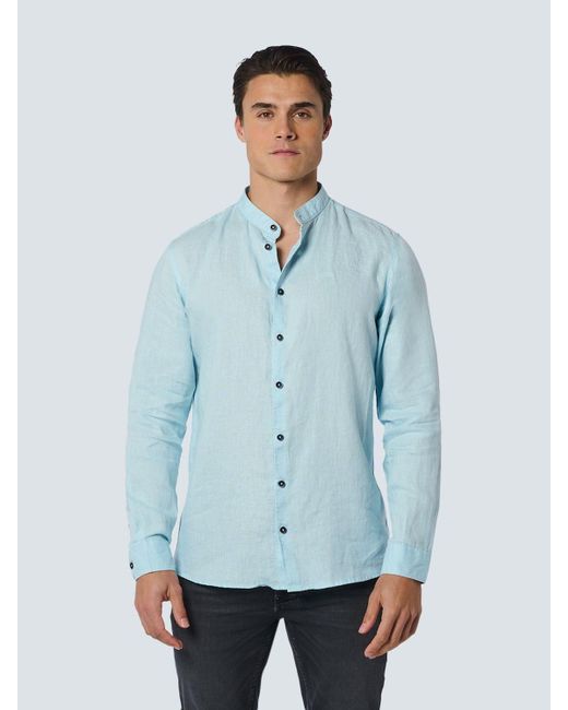 No Excess Freizeithemd - Leinenhemd - Hemd Granddad Leinen einfarbig in Blue für Herren