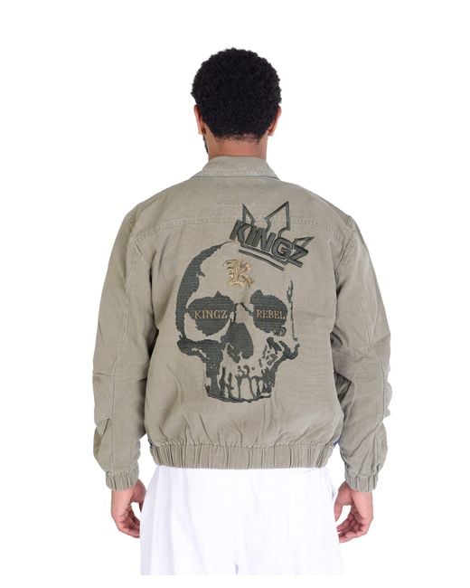 KINGZ Lässige Jeansjacke mit Blau S Totenkopf Bestickung in Gray für Herren