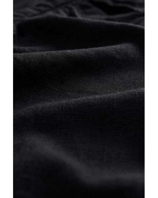 Next Black Kurzarmbluse Top mit Knopfleiste Rüschenärmel Leinen