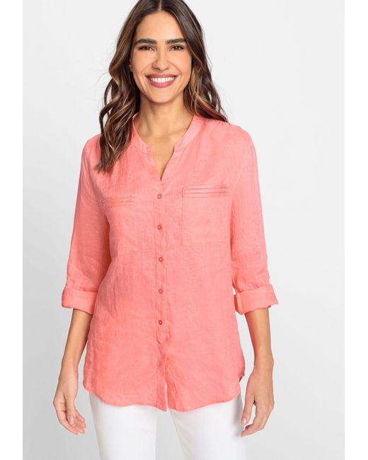 Olsen Klassische Bluse mit Brusttaschen und Stickerei in Pink | Lyst DE