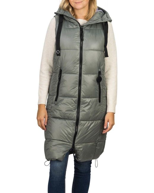 DENIMFY Gray Outdoorjacke Steppweste DFCaro Regular Fit knielange Übergangsweste mit Kapuze