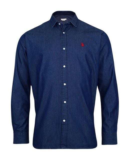U.S. POLO ASSN. Langarmhemd Shirt Jeanshemd Denim (1-tlg) in Blue für Herren