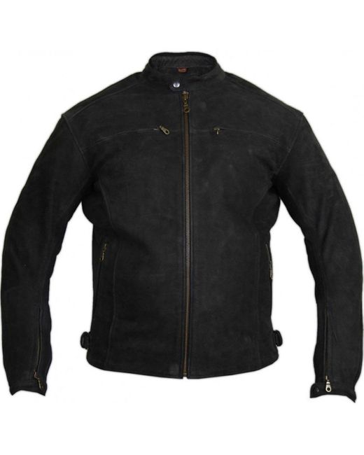Md'M Büffel Nubuk Motorradjacke Leder Jacke in Matt Schwarz, mit Protektoren in Black für Herren