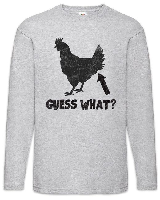 Urban Backwoods Langarmshirt Guess What Langarm T-Shirt Chicken Butt Quote Fun Joke Comedy Nerd in Gray für Herren